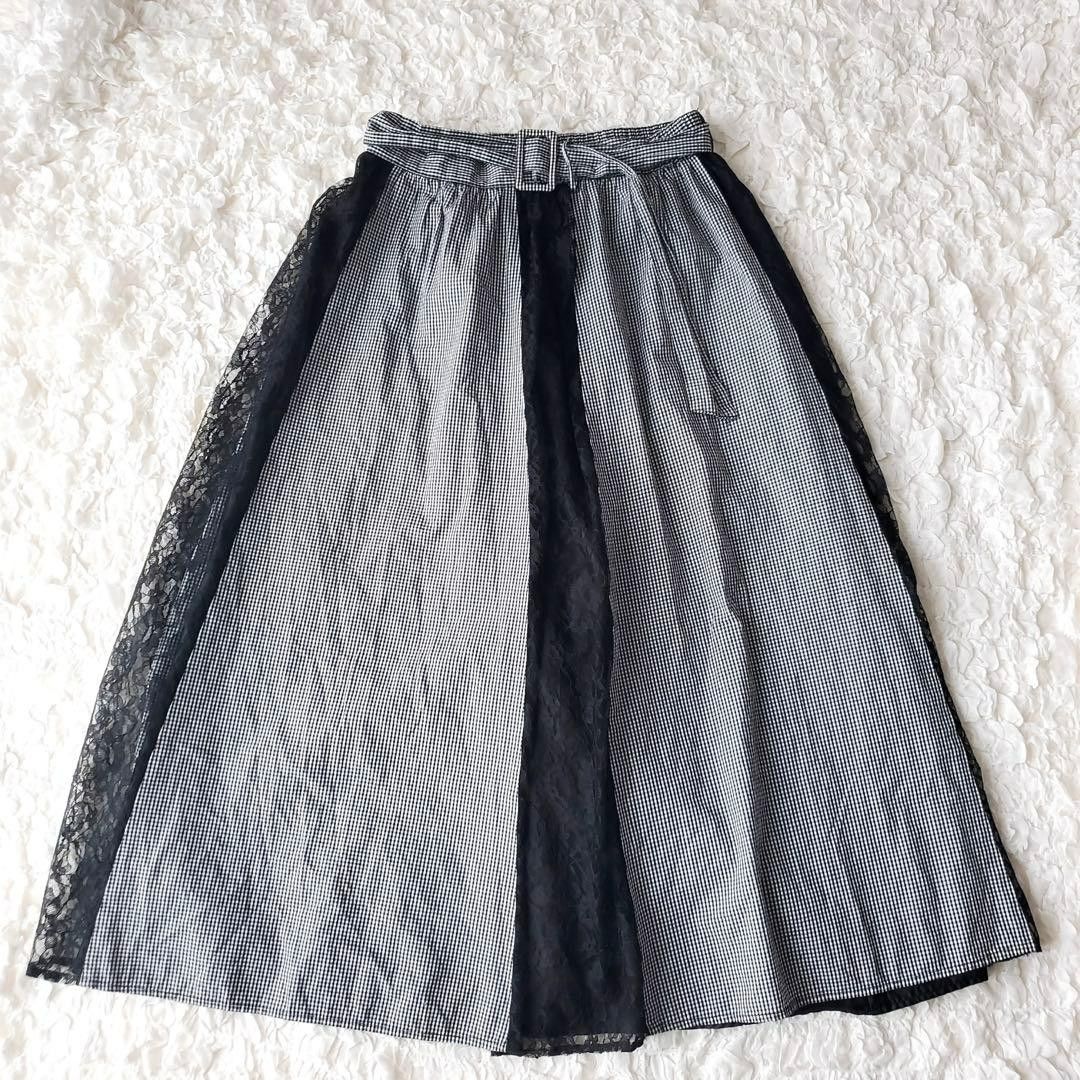 美品axes femme レース異素材スカート ギンガムチェック ［B374］
