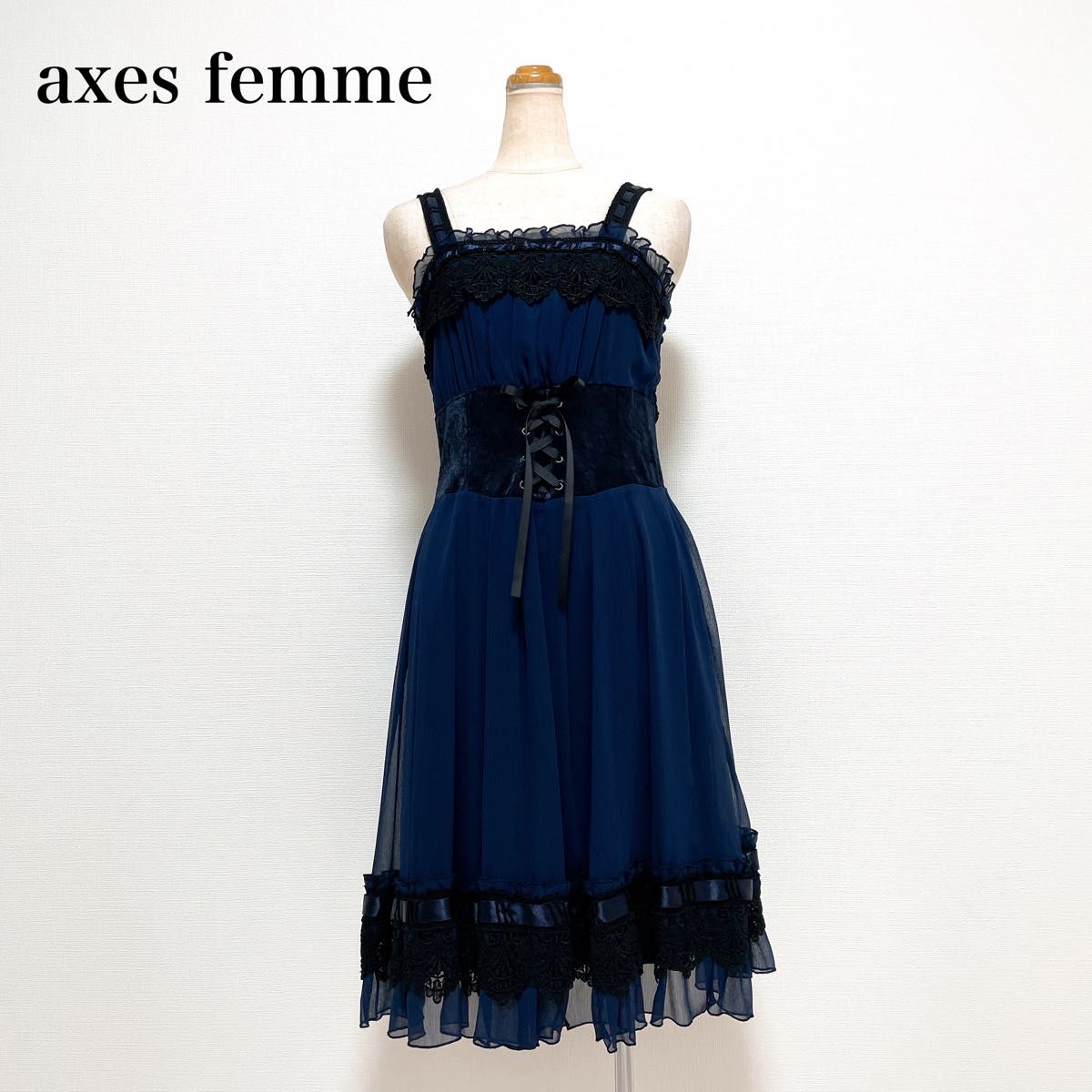 axes femme 阿克西斯法姆 紧身胸衣风连衣裙 海军蓝 黑色 蕾丝 绒面 Y2K 暗黑系 哥特风
