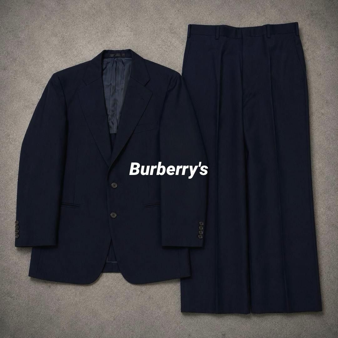 【美品】vintage Burberry's 巴宝莉 高级套装西装 藏青色 纯色 混纺马海毛 A5 M码