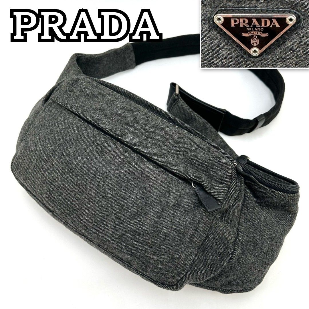 PRADA 普拉达 三角标志牌 羊毛 单肩包 胸包